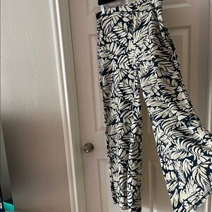 Floral Wide Leg Pants - Black and Cream